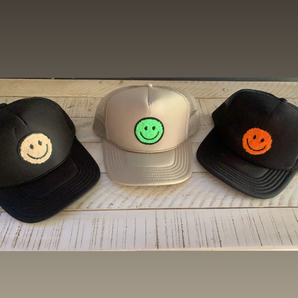 Smiley trucker hats and bucket hats! PLACE ORDER IN COMMENTS!